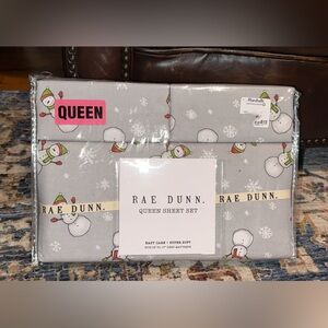 NWT Rae Dunn Christmas Seasonal Holiday QUEEN size sheet set snowman 2025